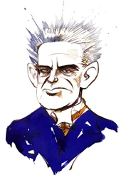 Caricatura en color de Carl Nielsen, compositor y director danés (1865-1931)